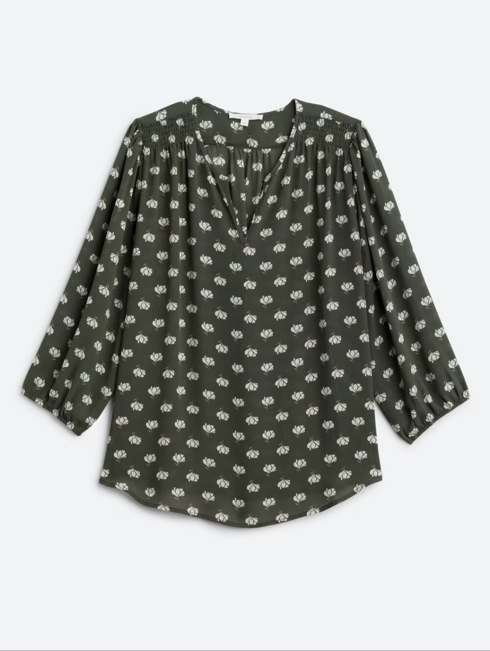 Monday Fun Kinny Split Neck Smocked Shoulder Blouse